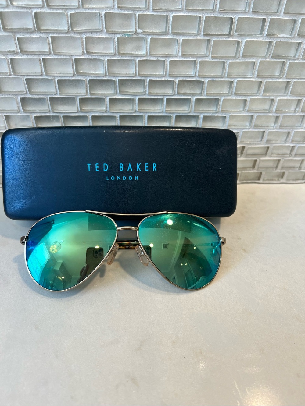 Ted Baker Aviator Sunglasses with Green-Blue Mirror Lenses